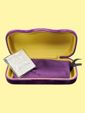 Authentic Gucci Rigid Velvet Glasses Case- Purple And Yellow /Lime Clamshell